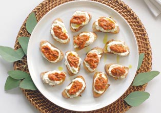 Roasted Red Pepper Crostini with Whipped Ricotta